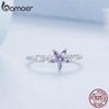 Bamoer 925 Sterling Silver Delicate Purple Zircon Dainty Flower Ring for Women Simple and Fashionable Rings