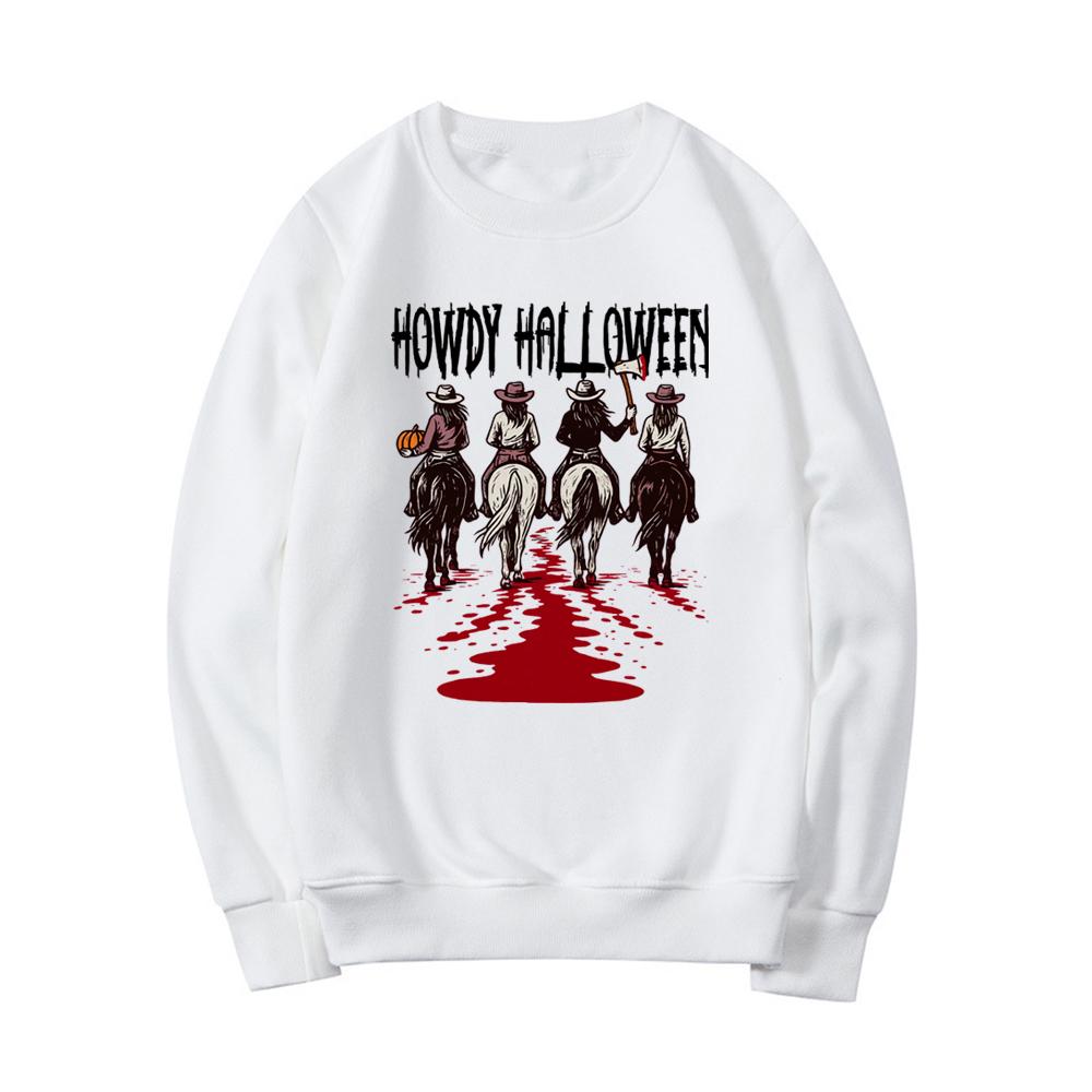 Howdy Halloween Sweatshirt Western Halloween Girls Hoodie Casual Long Sleeve Women Crewneck Sweatshirt Funny Cowgirl Pullovers