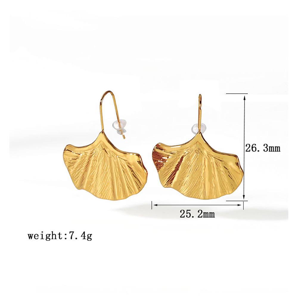 

Stainless Steel Leaves Earrings For Women Gold Color Slim Texture Leaf Drop Earrings