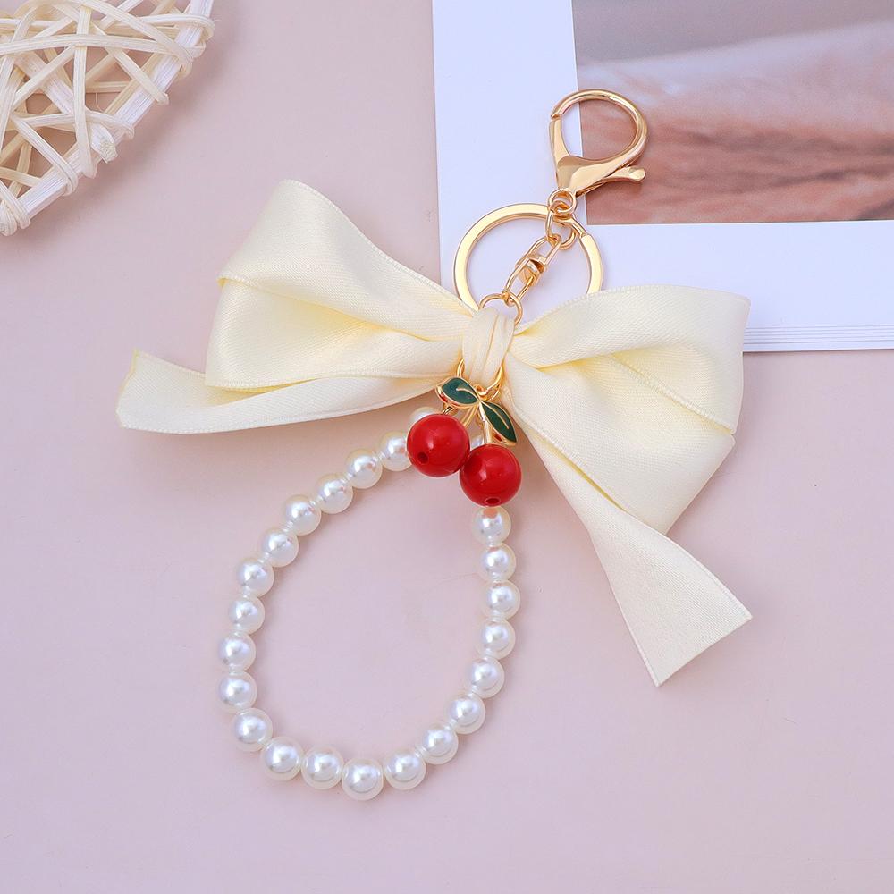 

Мода Большой Бант Лента Жемчужные Цепочки Брелок Женский Подвеска Вишня Брелоки Украшение для Сумки Автомобильный Брелок Аксессуары