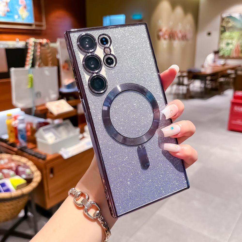Pro Samsung Galaxy S23 S22 Ultra S21 Plus/iphone 14 13 12 11 Pro X XR XS max Magsafe bezdrátové nabíjení magnetické pouzdro Glitter Card Transparentní kryt
