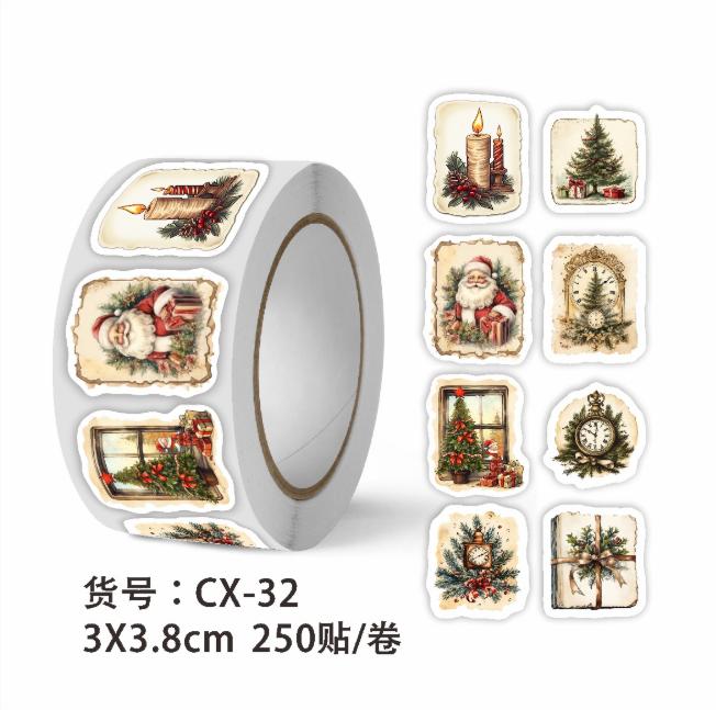 Vintage Christmas Stickers, Gift Decoration Stickers, Envelopes, Greeting Card Seals