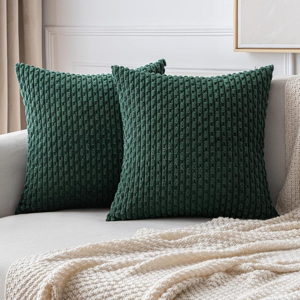 Green Pillow Covers Spring Decorations Boho Striped Corduroy Throw Pillow Cases Soft Plush Farmhouse Couch Cushion Case 45x45CM