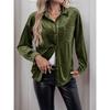 VEZFAA Women's Fashion Casual Spring Autumn Solid Color Print Long Sleeve POLO Neck Blouses & Shirts