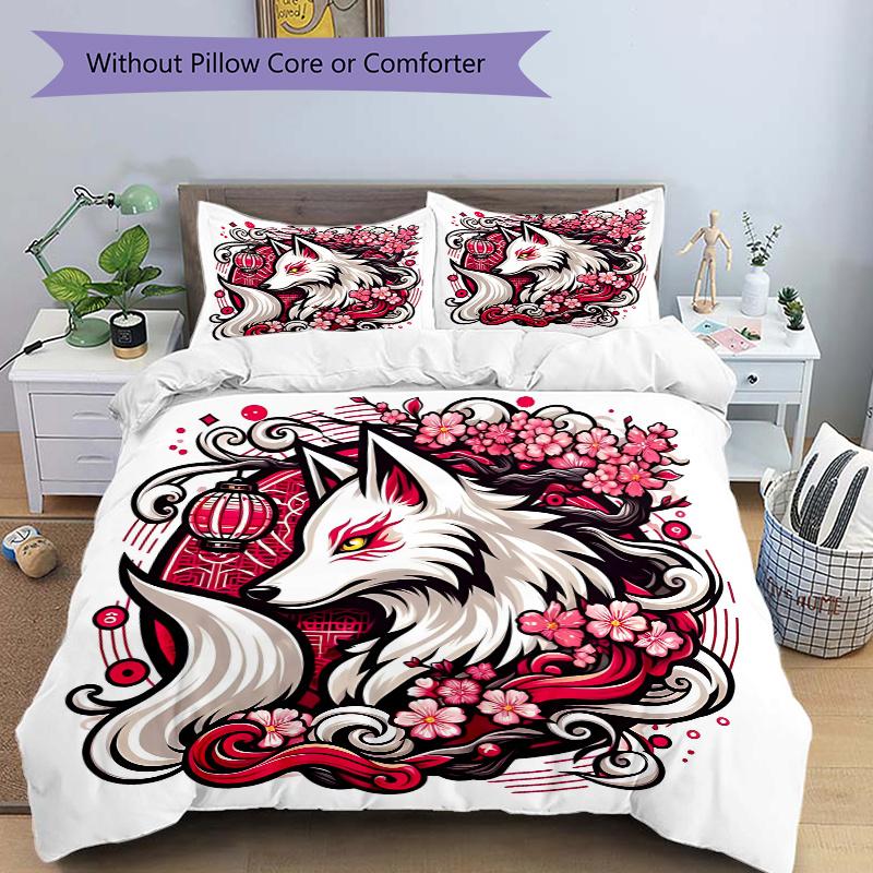 

3pcs Floral Fox Design Quilt Cover Set - Soft and Cozy Bedroom, Guest Room and Dorm Decorative Bedding 3-Piece Set 1 Quilt Cover + 2 Pillow Shams 135x200cm