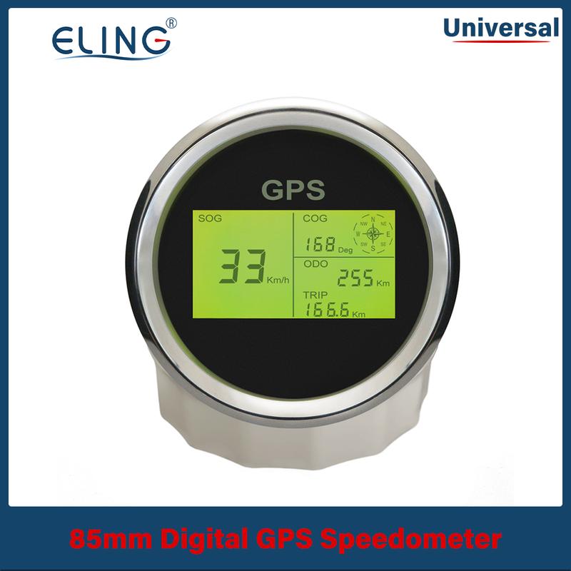 ELING 85mm GPS Speedometer Digital LCD Display Odometer Course 8 Colors Backlight for Auto Marine Boat with Antenna 12V 24V