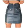 Women's Fashion Temperament Solid Color Leather Sexy  Zipper High Waist Bag Hip Short Skirt