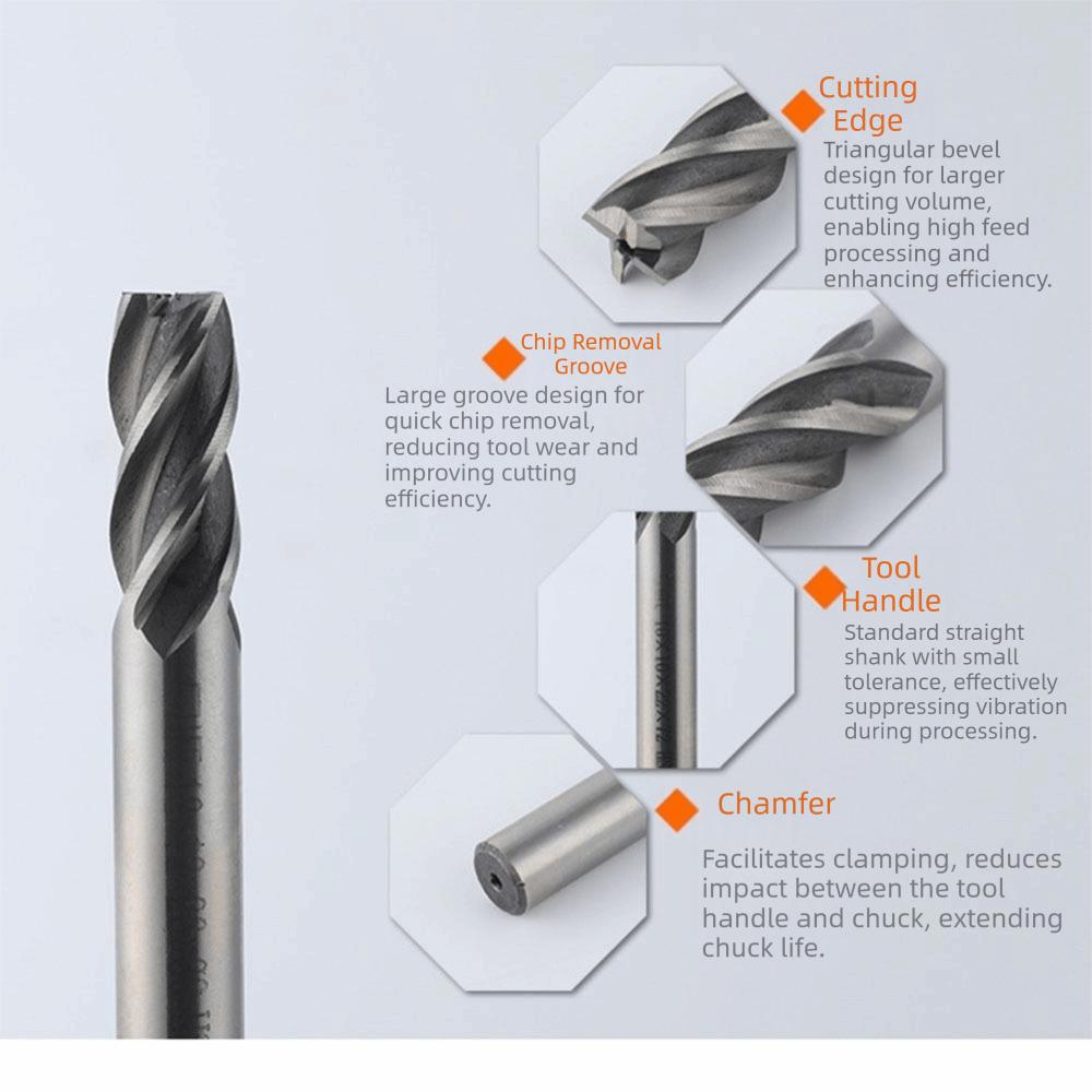 7/10Pcs 4-Flute Spiral End Mill Set High-Speed Steel CNC Milling Tools Wood Steel Milling