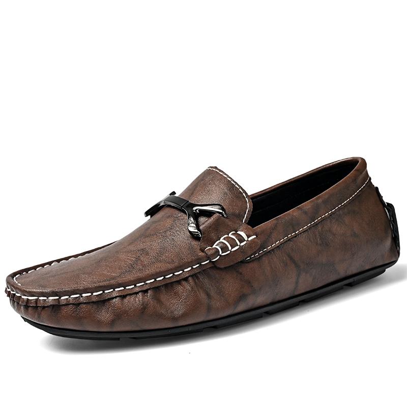 

Мужская обувь из натуральной кожи без застежек, новые офисные мужские туфли, свадебные туфли для вождения, ленивые мокасины 45 темно-коричневого