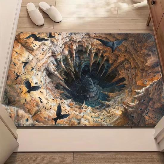 3D Hole Rug Realistic Bottomless Pit Floor Mat Funny Optical Non-Slip Backing for Illusion Rug MIT