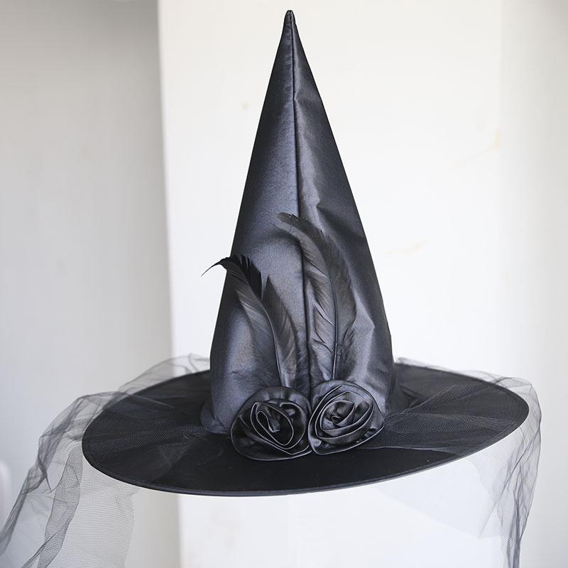Rose Flower Mesh Witch Hat for Halloween - Kids & Adults Masquerade Party Costume