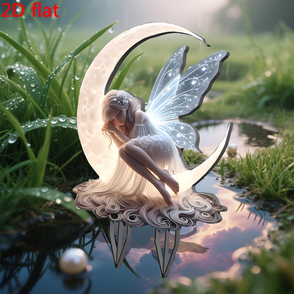 Moonlight Fairy, 2D Flat, Acrylic, Garden Pile Signage, Suitable for Courtyard, Lawn, Holiday Party Decoration, Garden, Christmas, Gifts