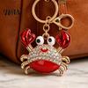 Zinc Alloy Keychain Charm Pendant Sparkling Rhinestones Inlaid Crab Design Key Anti-oxidation Holder with Lobster Clasp Lightweight Car Bag Accessory