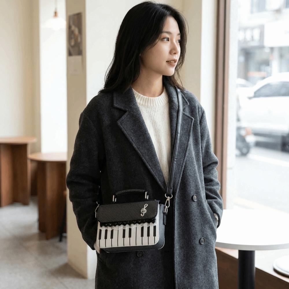 PU Leather Piano Note Crossbody Bag Polka Dot Handbag Versatile Square Shoulder Bag  Travel