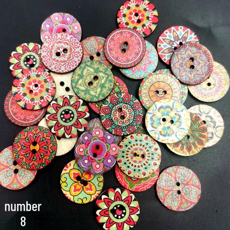 Retro Wooden Buttons for DIY & Toddler Crafts, Double Hole, 100 Pack, Colorful Print