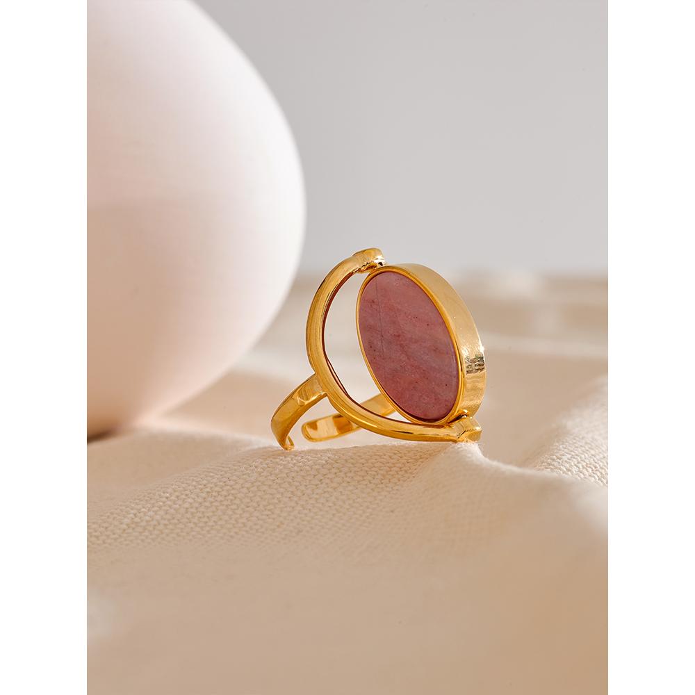 Eetit Exclusive Natural Stone Shell Rotatable Open Ring France Exquisite Stainless Steel Unique Jewelry for Fashionable Women