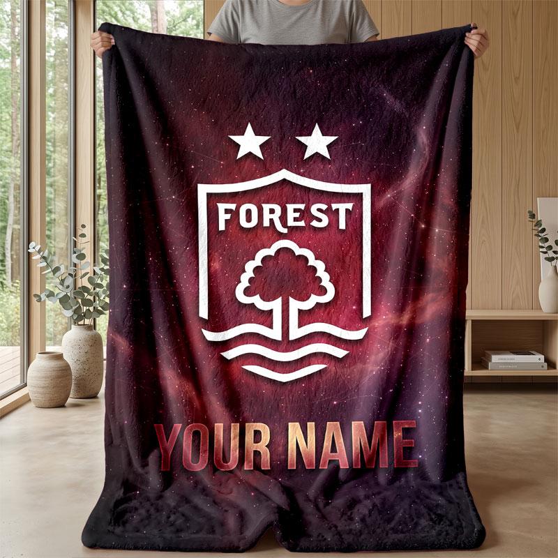 Coperta in Flanella Nottingham Forest FC con Testo Nome Personalizzato Logo Calcio Coperta in Pile Personalizzata Regalo Speciale per Divano Camera da Letto Casa