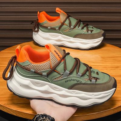 Men's Shoes Summer 2025 New Breathable Sports Casual Mesh Shoes Men's Fashion Thick-soled Height-increasing Running Dad Shoes