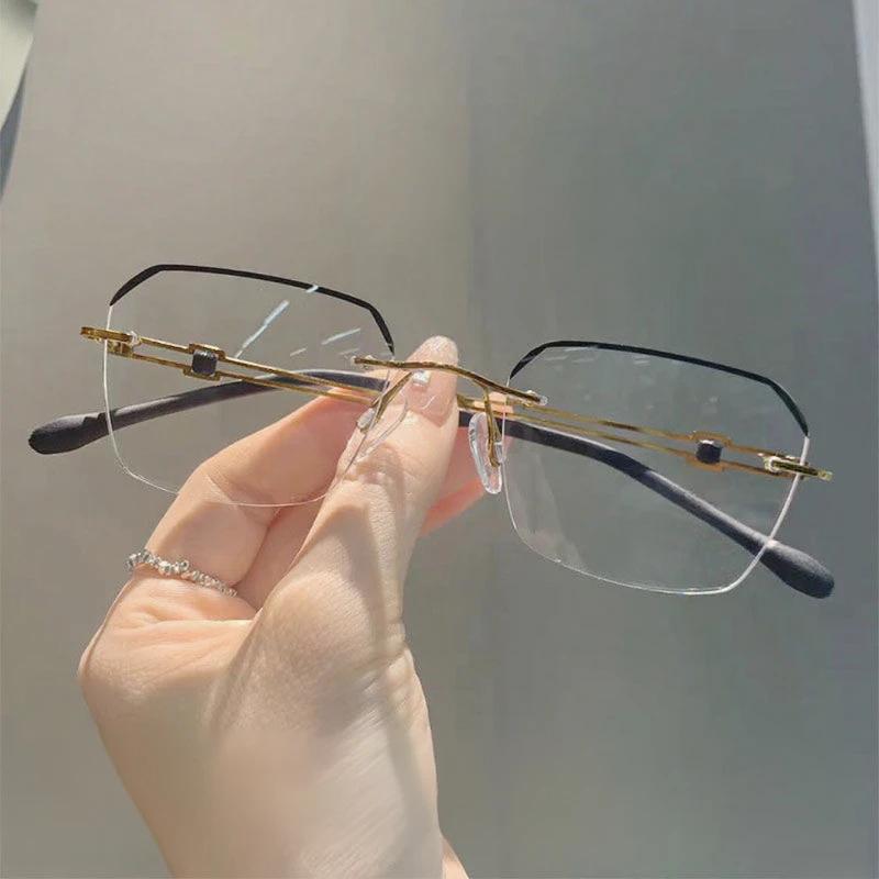 Fashionable Business Presbyopia Glasses For Men And Women Rimless High-Definition Anti-Blue Light Reading Glassesdiopter To +4.0