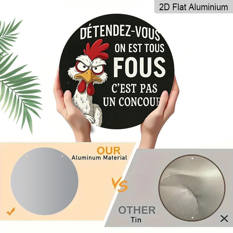 2D Flat, Retro-style, High-end Round Aluminum Wall Decoration, Available In Various Sizes, Featuring A Fun French Chick Pattern. Suitable for Indoor