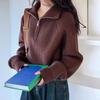Women's Autumn and Winter Loose and Thickened Design Sense High Neck Zipper Solid Color Knit Short