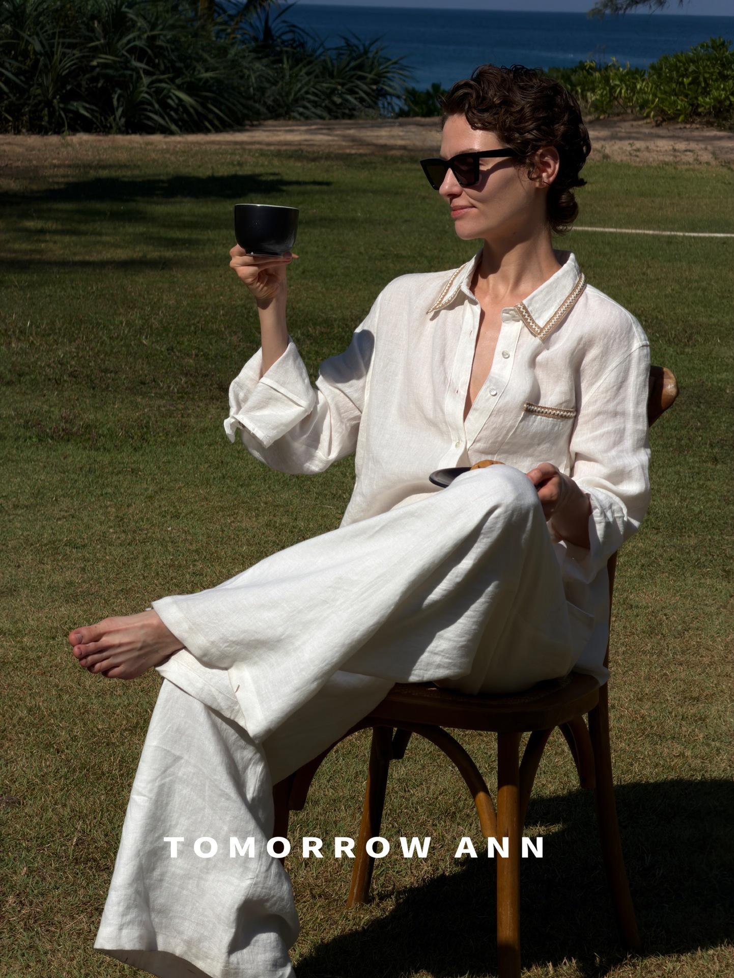 

TomorrowAnn Patchwork Linen Wide-Leg Drape Pants - French Casual Style