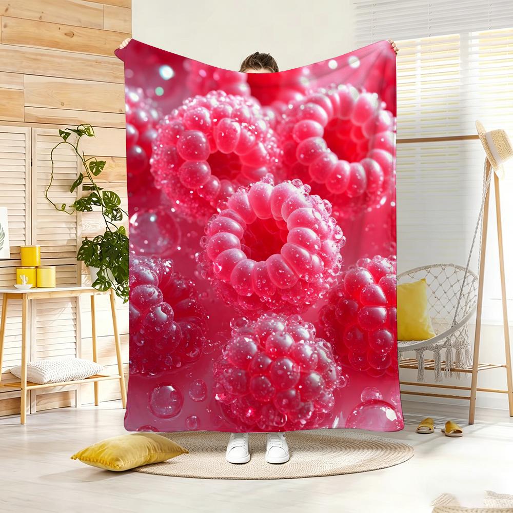 Multicolored Art Print Raspberry Throw Lightweight 240G Flannel Blanket Soft Skin-Friendly For Summer Cooling