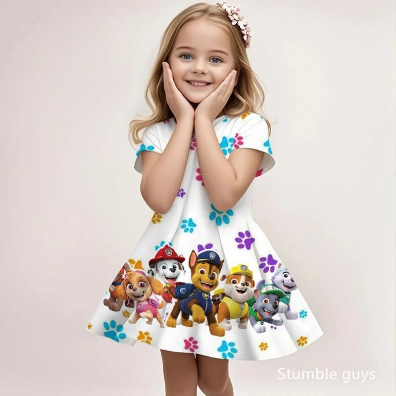 Kids Paw Patrol Casual Dress Summer Cute Cartoon Print Fashion Beach Sundress Soft