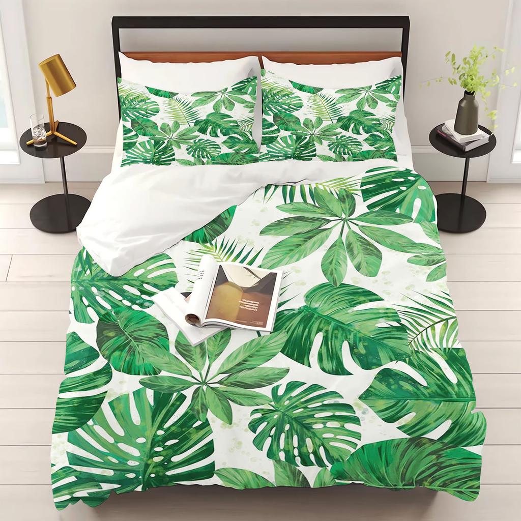 Cartoon Palm Leaf Duvet Cover Bedding Set Cute for Kids Teens Girls Bedroom Decoration Duvet Cover Easter Gift Friends