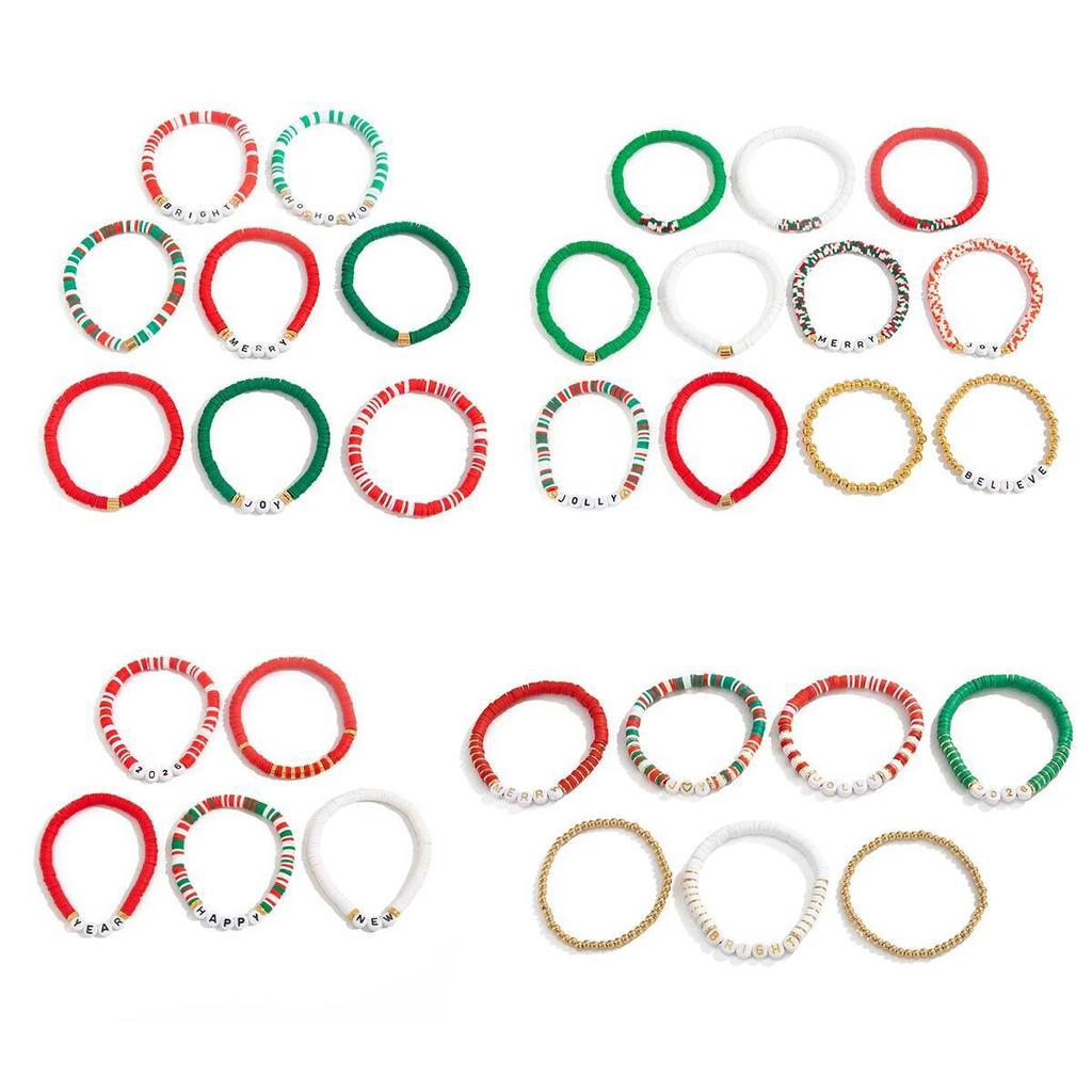 Salircon Cute Christmas Soft Ceramic Elastic Bead Bracelet Set for Women Trendy Simple Rope Chain Bangle Couple New Jewelry Gift