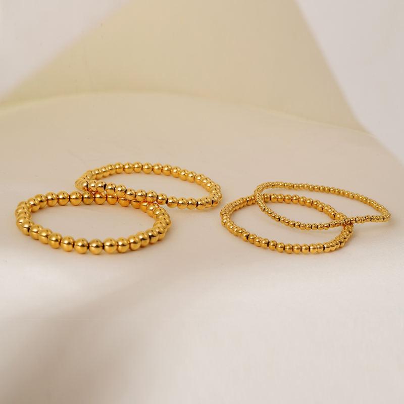 RTS 2 4 6 10mm 18K Gold Plated Stainless Steel PVD Golden Beaded Bracelet Elastic Waterproof Bracelet for Multiple Layer Wearing