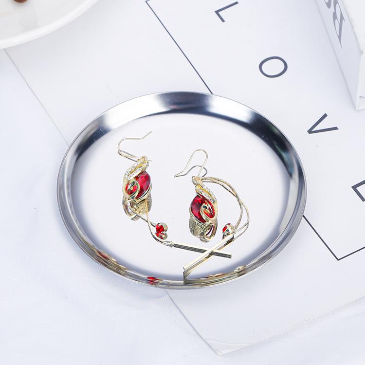 

1 шт. круглый поднос для хранения из нержавеющей стали, настольный, для косметики, металлический, фотоукрашение, ювелирные изделия, домашняя организация серебряный