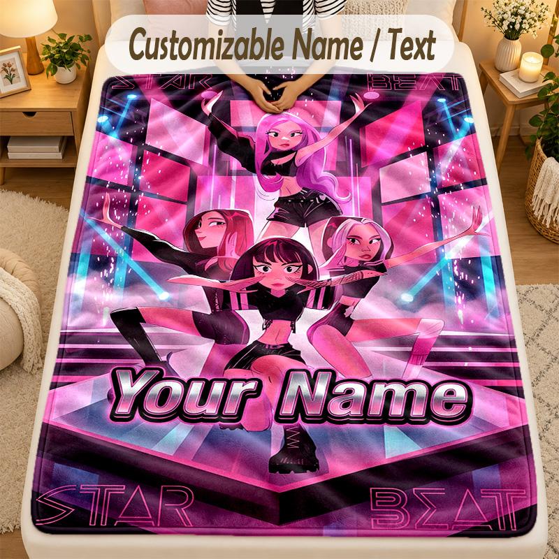 Flannel BlanketBLACKPINK Custom Name Text Personalized Soft Warm Throw Blanket Home Decor Gift