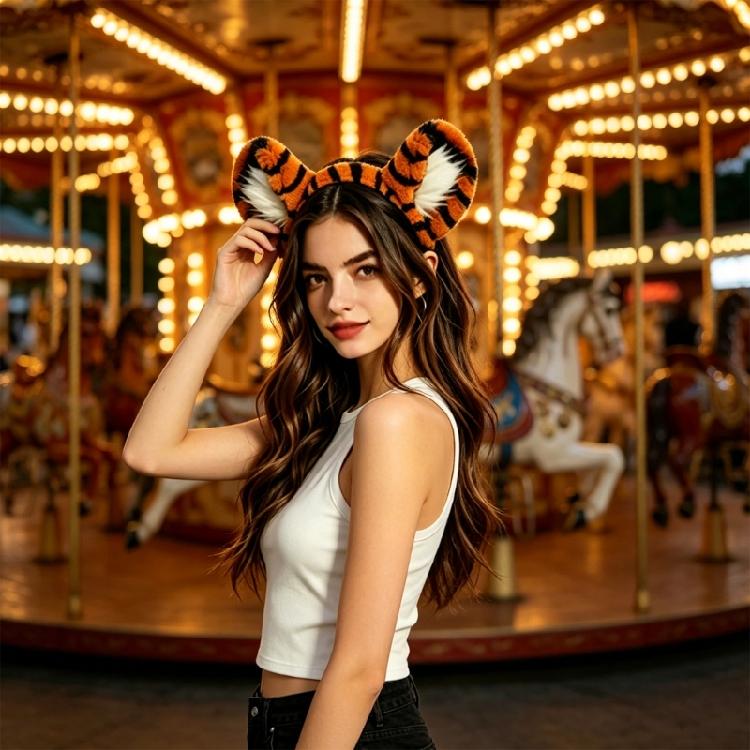 Plush Costume Prop Set with Ear Headband and Flexible Tail for Kids Halloween Party Wear, Picture Corners, and Stage Looks