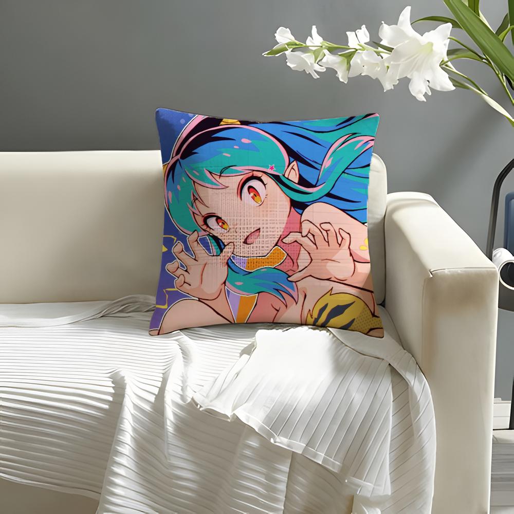 Uurusei Yyatsura Anime Game Pillow Case Natural Linen Organic Fabric DoubleSided Printing Sofa Home Decor Cushion Cover