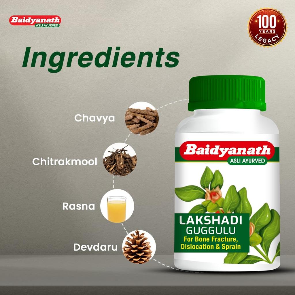 Baidyanath Lakshadi Guggulu Ayurvedic Tablets for Bone Strength Joint Support Fracture Recovery 80 Tablets