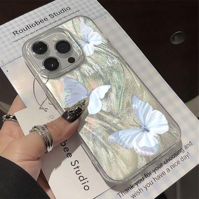Coque Souple Transparente Coréenne Papillon Bleu Pailleté pour iPhone 15 14 Pro Max 13 12 Pro 11 x XR Xs Bonbon Mignon