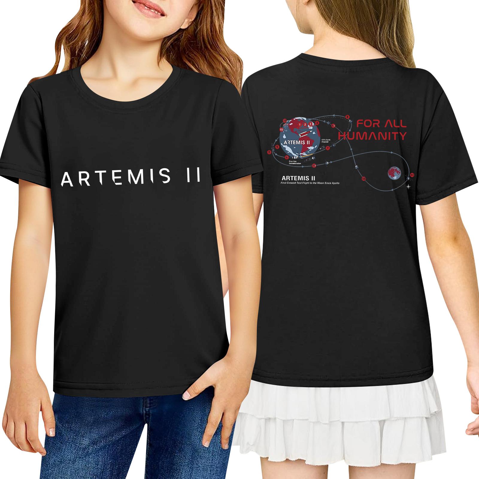 

Kids Casual Short Sleeve T Shirt Artemis II Print Crew Neck Comfortable Fit Lightweight Fabric Suitable for Everyday Wear 100 чёрный
