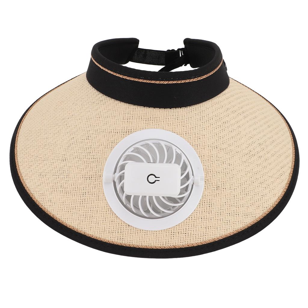 Fan Hat USB Rechargeable 300mah Elastic Band Angle Adjustable Extra Large Brim Fan Cap for Travel Beach Beige