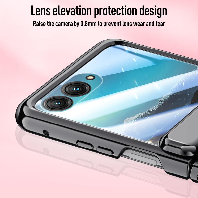 For MOTO Razr 40 Ultra Plated Hinged Automatic Spring 360° Full Protection Anti-Drop with Tempered Film Front Film Phone Case