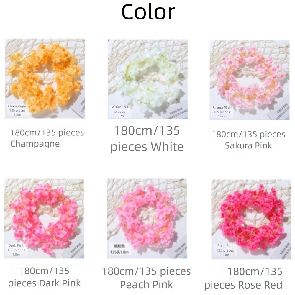 180CM Artificial Flower Garland Fake Flower Silk Material Silk Cherry Blossom Vines Design Pink Sakura Cherry Blossom Vine