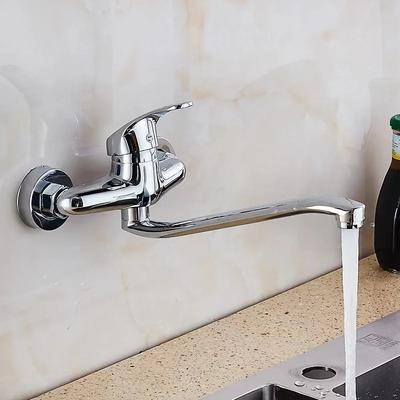 Chrome Taps for Kitchen Sink Basin Faucets Kitchen Tap Dual Hole Wall Mounted Hot Cold Tap Kitchen Mixer Bathroom Faucet