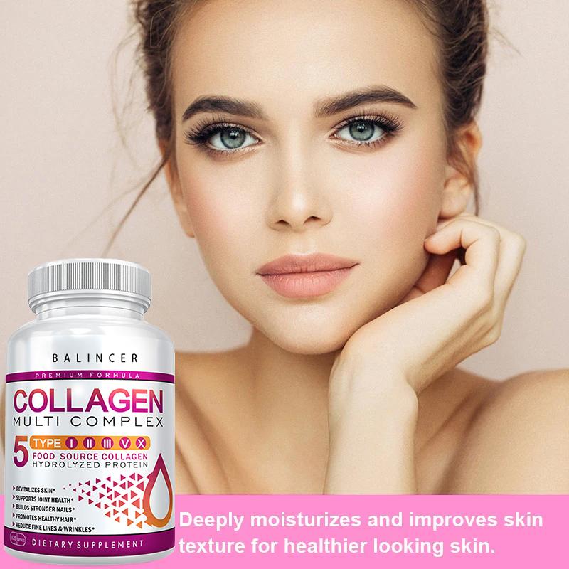 BALINCER Collagen Multi Complex Supplement, 5 Types (I II III V X), 1000mg Complex, 120 Caps