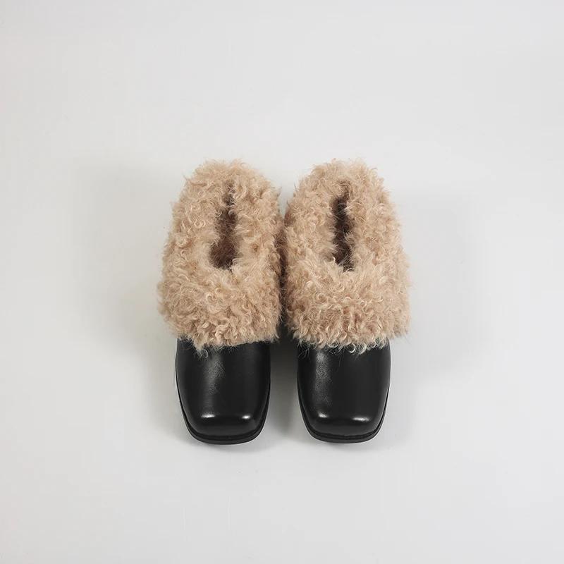 

Дизайнерские пушистые туфли Мэри Джейн Модные неглубокие слипоны Зимние теплые туфли с квадратным носком и толстым каблуком 40 чёрный