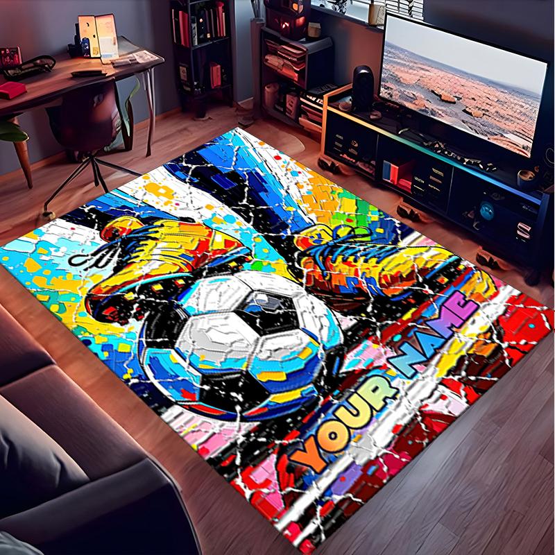 1PC Custom Name Soccer Art Graffiti Style Theme Floor Mat Ideal for Living Room, Game Rooms, Office, Bedroom, Office Floor Mat , Floor Mats for Home