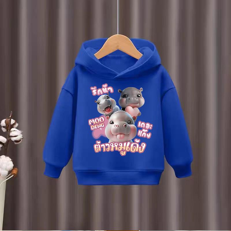 2025 New Hippo Printed Children's Hoodie Soft and Breathable Fabric Hoodie Long Sleeve Sportswear for Girls' Casual Daily Clothing