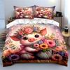 Cute pig with floral artwork Print Bedding Set 1 Duvet Cover 2 Pillowcases for Adult and Children Luxury Gift Full Size
