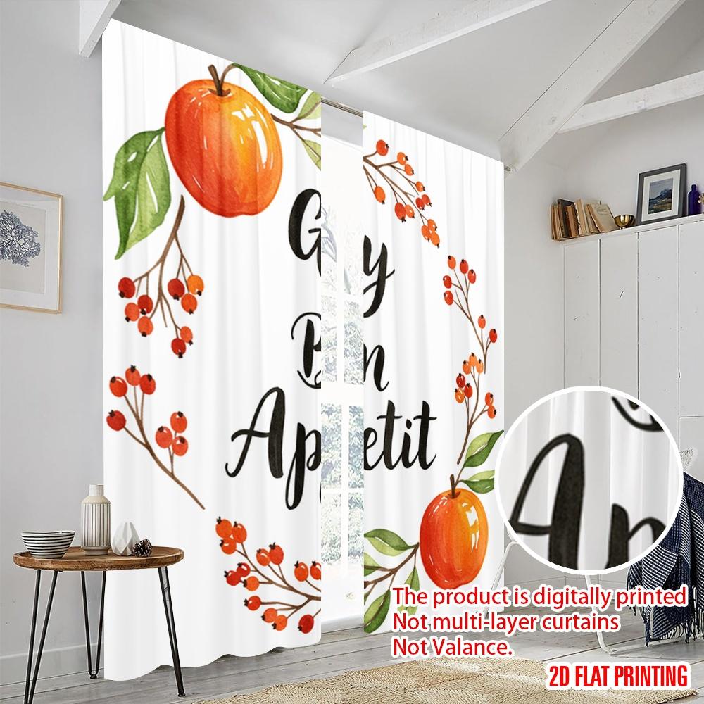 2pcs 2D Flat Printing Curtain Gourmet Apple Polyester Fabric Without Electricity Festive Curtains Perfect for Gold Wall Decor
