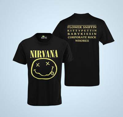 Retro Nirvana Smiley Bands Musica Rock Grunge Kurt 80s Uomo Maglietta Bio