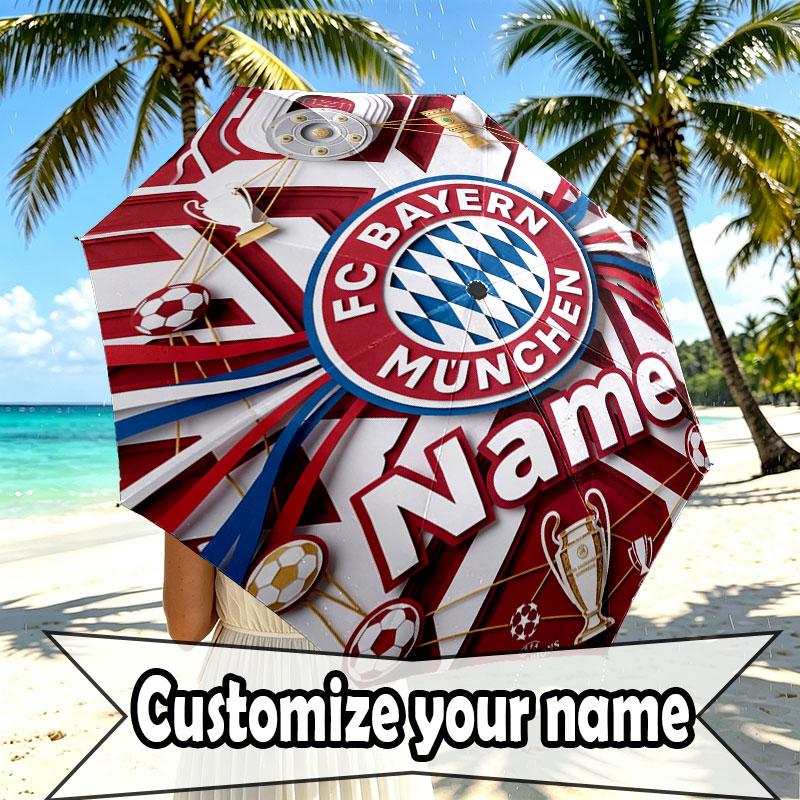 Custom Name Personalized FC Bayern Munich Print Umbrella, Auto Open Close, 8‑Rib Sturdy Frame, Commute Camping Hiking Use, Birthday Gift